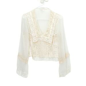 Vintage Lorrie Kabala Lace Cottagecore Dainty Sheer Chiffon Blouse Top